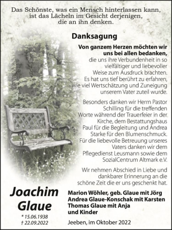 Traueranzeige von Joachim Glaue  von Magdeburger Volksstimme