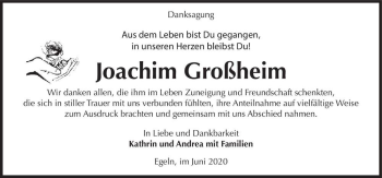 Traueranzeige von Joachim Großheim  von Magdeburger Volksstimme