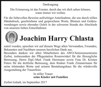 Traueranzeige von Joachim Harry Chlasta  von Magdeburger Volksstimme