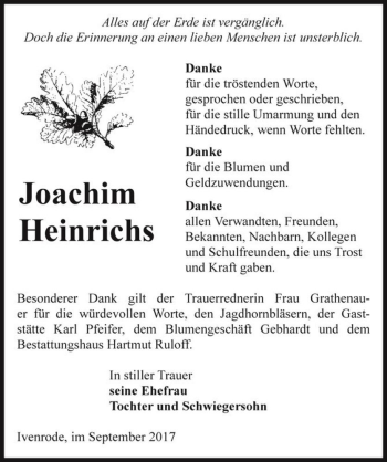 Traueranzeige von Joachim Heinrichs  von Magdeburger Volksstimme