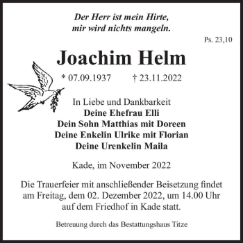 Traueranzeige von Joachim Helm  von Magdeburger Volksstimme