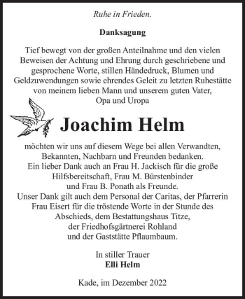 Traueranzeige von Joachim Helm  von Magdeburger Volksstimme