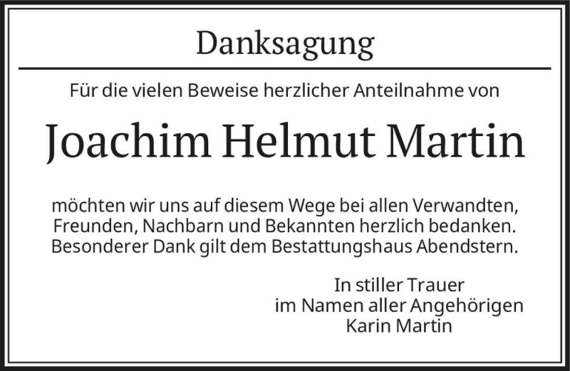  Traueranzeige für Joachim Helmut Martin  vom 06.02.2021 aus Magdeburger Volksstimme