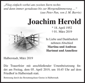 Traueranzeige von Joachim Herold  von Magdeburger Volksstimme