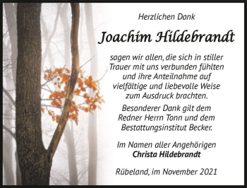 Traueranzeige von Joachim Hildebrandt  von Magdeburger Volksstimme