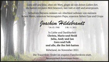 Traueranzeige von Joachim Hildebrandt  von Magdeburger Volksstimme