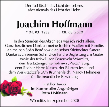 Traueranzeige von Joachim Hoffmann  von Magdeburger Volksstimme