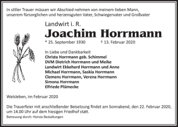 Traueranzeige von Joachim Horrmann  von Magdeburger Volksstimme