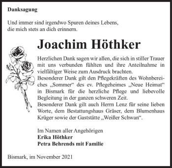 Traueranzeige von Joachim Höthker  von Magdeburger Volksstimme