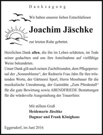 Traueranzeige von Joachim Jäschke  von Magdeburger Volksstimme