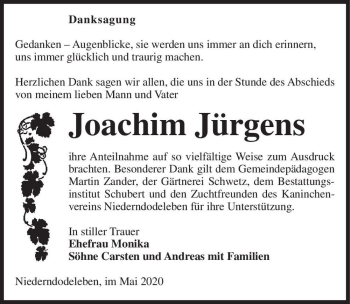 Traueranzeige von Joachim Jürgens  von Magdeburger Volksstimme