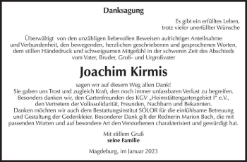 Traueranzeige von Joachim Kirmis  von Magdeburger Volksstimme