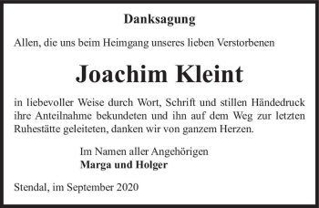 Traueranzeige von Joachim Kleint  von Magdeburger Volksstimme