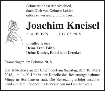 Traueranzeige von Joachim Kneisel  von Magdeburger Volksstimme