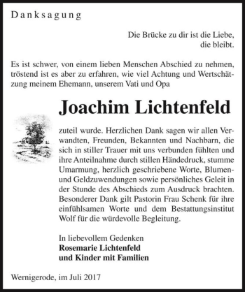 Traueranzeige von Joachim Lichtenfeld  von Magdeburger Volksstimme
