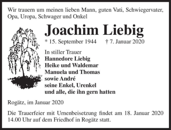 Traueranzeige von Joachim Liebig  von Magdeburger Volksstimme