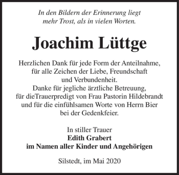 Traueranzeige von Joachim Lüttge  von Magdeburger Volksstimme