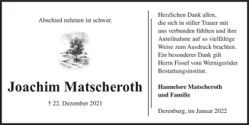 Traueranzeige von Joachim Matscheroth  von Magdeburger Volksstimme