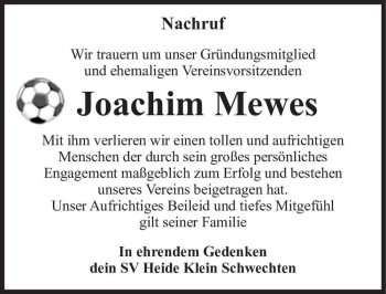 Traueranzeige von Joachim Mewes  von Magdeburger Volksstimme