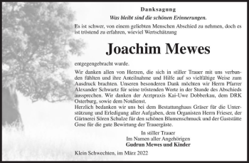 Traueranzeige von Joachim Mewes  von Magdeburger Volksstimme
