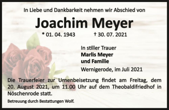 Traueranzeige von Joachim Meyer  von Magdeburger Volksstimme