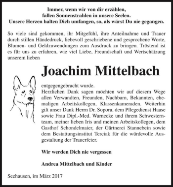 Traueranzeige von Joachim Mittelbach  von Magdeburger Volksstimme