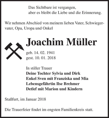 Traueranzeige von Joachim Müller  von Magdeburger Volksstimme
