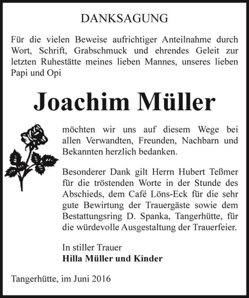  Traueranzeige für Joachim Müller  vom 24.06.2016 aus Magdeburger Volksstimme
