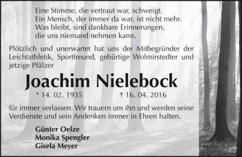 Traueranzeige von Joachim Nielebock  von Magdeburger Volksstimme