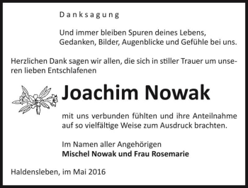 Traueranzeige von Joachim Nowak  von Magdeburger Volksstimme