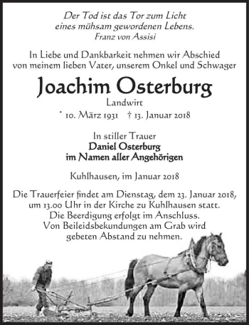 Traueranzeige von Joachim Osterburg  von Magdeburger Volksstimme