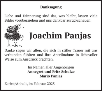 Traueranzeige von Joachim Panjas  von Magdeburger Volksstimme