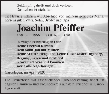 Traueranzeige von Joachim Pfeiffer  von Magdeburger Volksstimme
