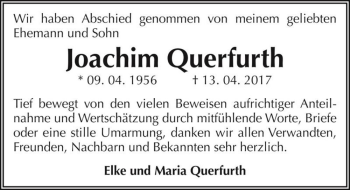 Traueranzeige von Joachim Querfurth  von Magdeburger Volksstimme