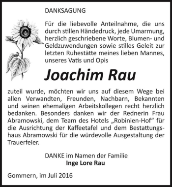 Traueranzeige von Joachim Rau  von Magdeburger Volksstimme