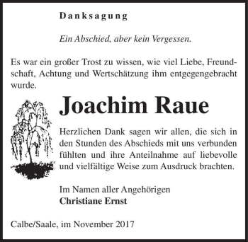 Traueranzeige von Joachim Raue  von Magdeburger Volksstimme