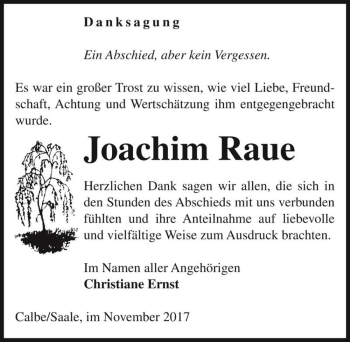 Traueranzeige von Joachim Raue  von Magdeburger Volksstimme