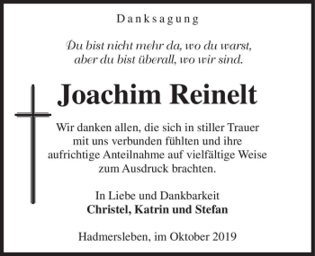 Traueranzeige von Joachim Reinelt  von Magdeburger Volksstimme