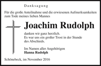 Traueranzeige von Joachim Rudolph  von Magdeburger Volksstimme