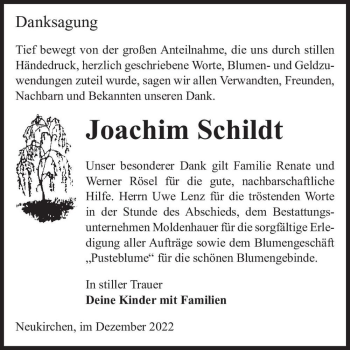 Traueranzeige von Joachim Schildt  von Magdeburger Volksstimme