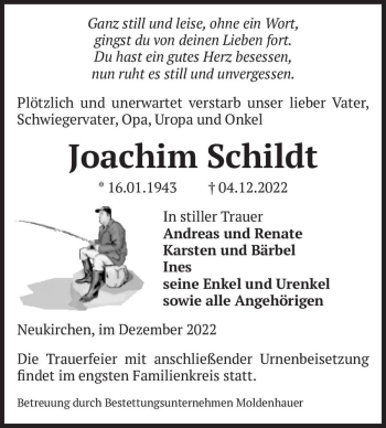 Traueranzeige von Joachim Schildt  von Magdeburger Volksstimme