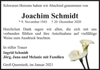 Traueranzeige von Joachim Schmidt  von Magdeburger Volksstimme