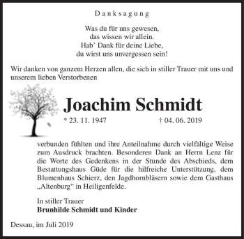 Traueranzeige von Joachim Schmidt  von Magdeburger Volksstimme