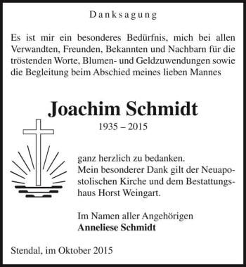 Traueranzeige von Joachim Schmidt  von Magdeburger Volksstimme