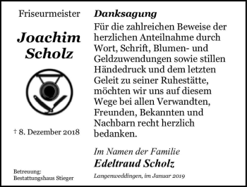 Traueranzeige von Joachim Scholz  von Magdeburger Volksstimme