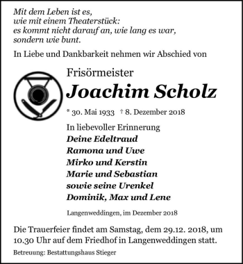 Traueranzeige von Joachim Scholz  von Magdeburger Volksstimme
