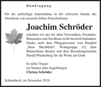 Traueranzeige von Joachim Schröder  von Magdeburger Volksstimme