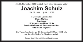 Traueranzeige von Joachim Schulz  von Magdeburger Volksstimme
