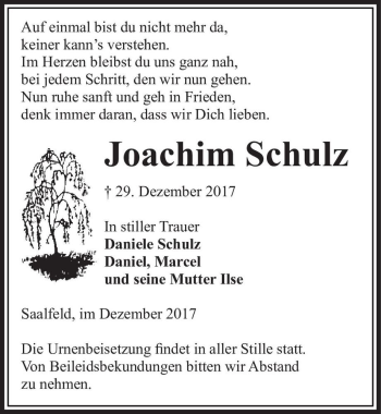 Traueranzeige von Joachim Schulz  von Magdeburger Volksstimme