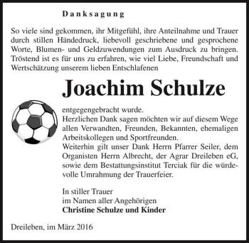 Traueranzeige von Joachim Schulze  von Magdeburger Volksstimme